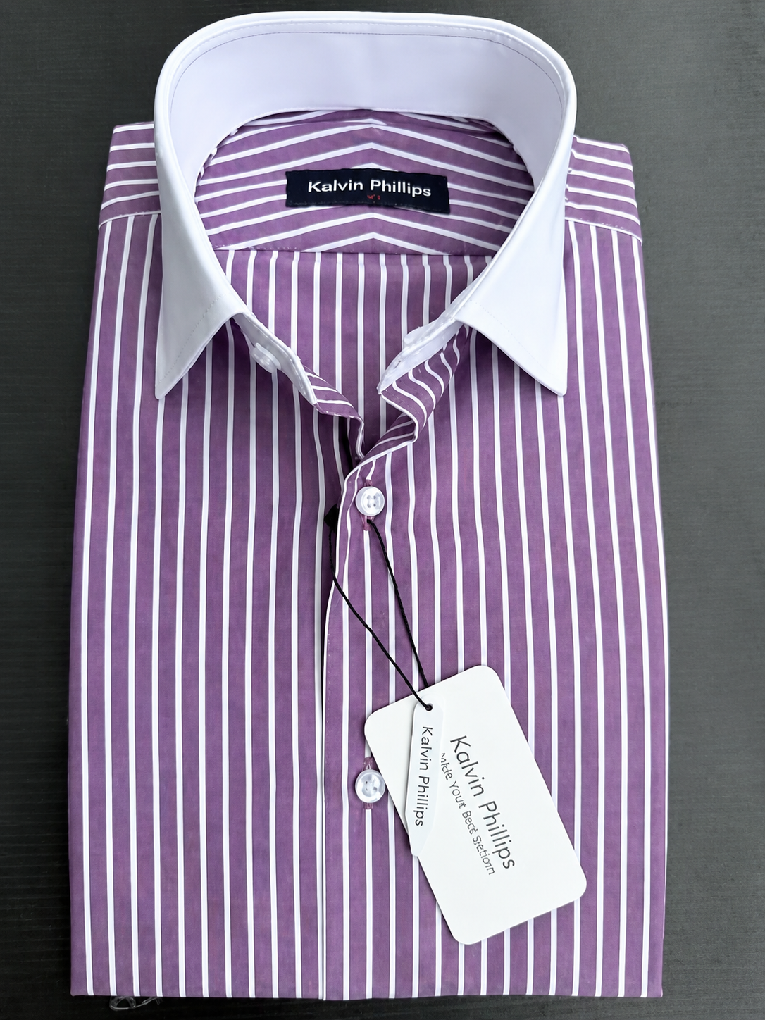 ChatGPT Image Sep 3, 2026, 10_51_44 AM Kalvin Phillips Purple Stripe Formal Shirt with White Contrast Collar - Image 1