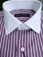 Kalvin Phillips Purple Stripe Formal Shirt with White Contrast Collar - Image 2