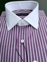 Kalvin Phillips Purple Stripe Formal Shirt with White Contrast Collar - Image 3