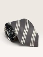 Kalvin Phillips Charcoal and White Repp Stripe Tie - Image 2